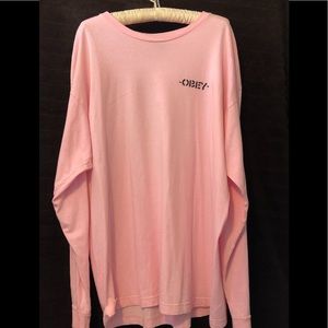 Men’s long sleeve, pink Obey tee shirt. Like new